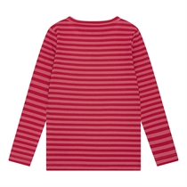 BIRKHOLM Stribet Rib Bluse Chili Rød & Hindbær Rosa